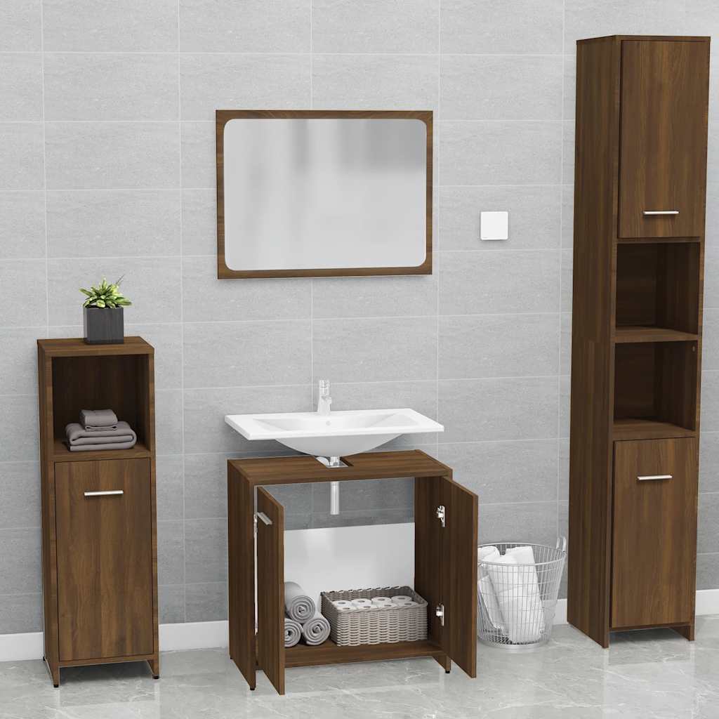 Set Mobili da Bagno Rovere Marrone in Legno Multistrato | homemem39