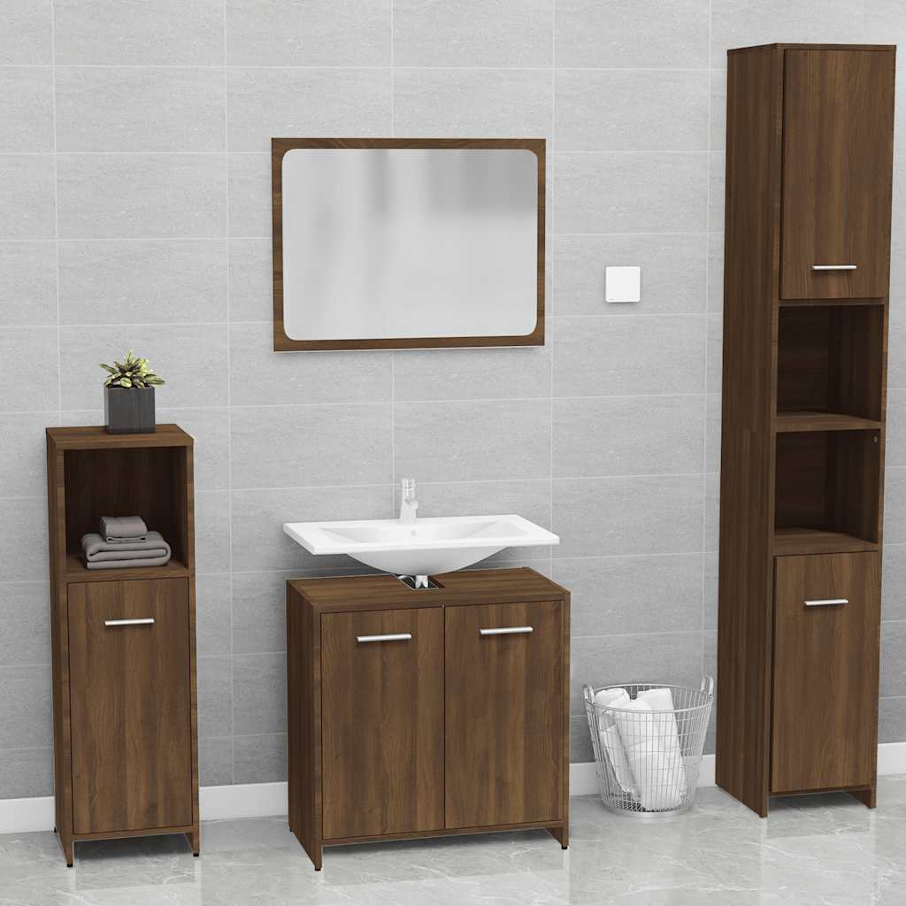 Set Mobili da Bagno Rovere Marrone in Legno Multistrato | homemem39
