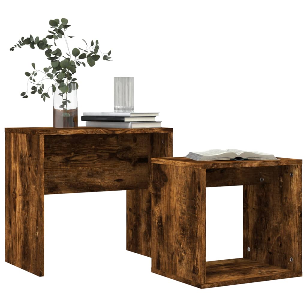 Tavolini Impilabili 2 pz Rovere Fumo in Legno Multistrato | homemem39