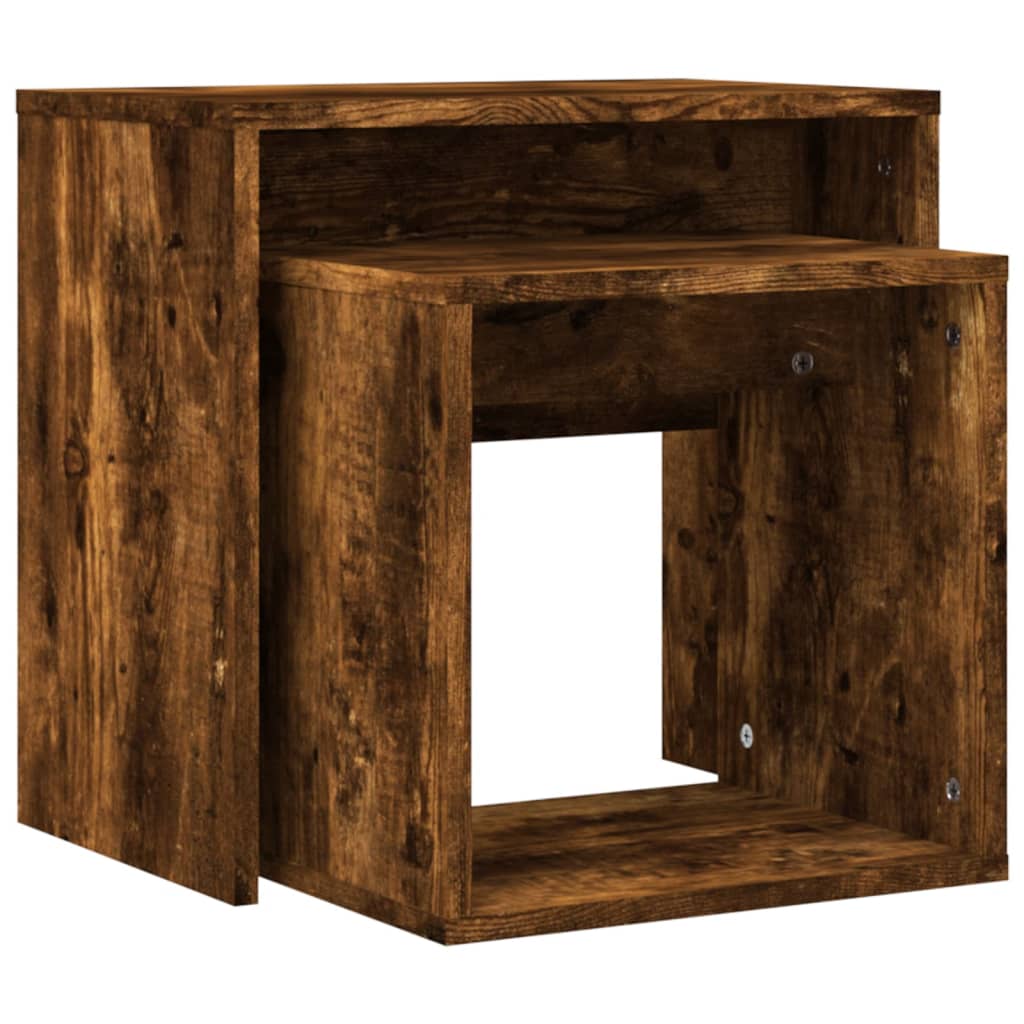 Tavolini Impilabili 2 pz Rovere Fumo in Legno Multistrato | homemem39