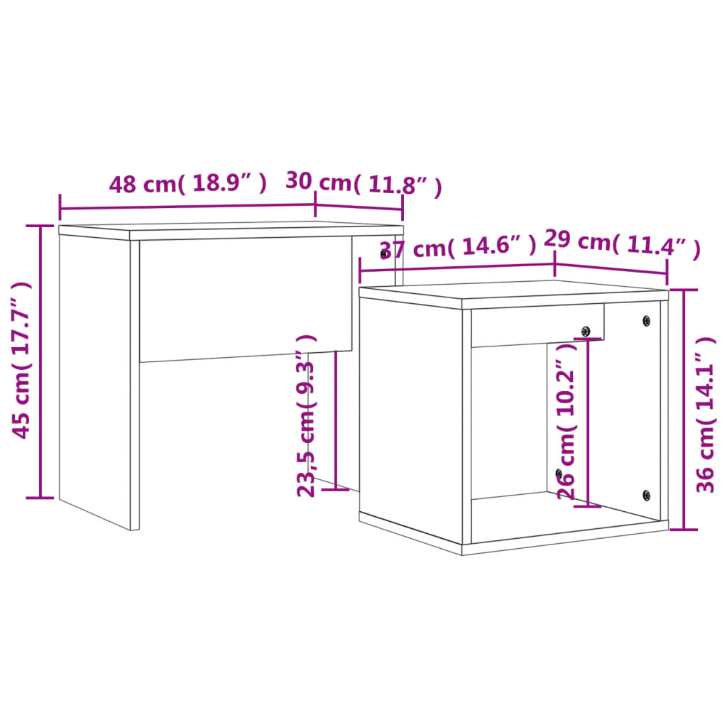 Tavolini Impilabili 2 pz Rovere Fumo in Legno Multistrato | homemem39