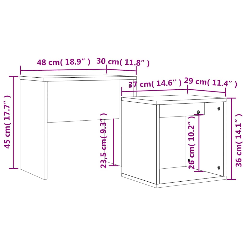 Tavolini Impilabili 2 pz Rovere Fumo in Legno Multistrato