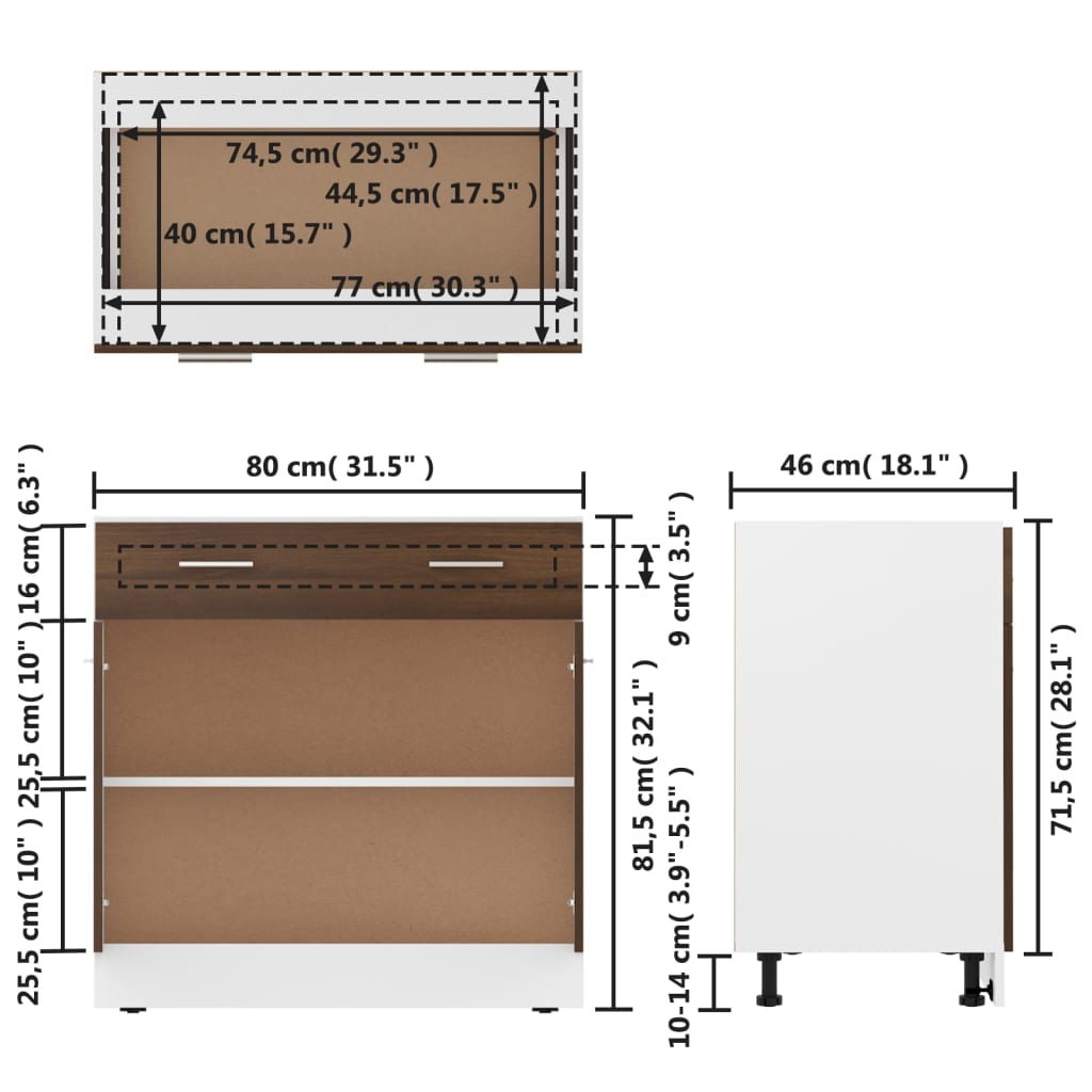 Mobile con Cassetto Rovere Marrone 80x46x81,5 Legno Multistrato - homemem39