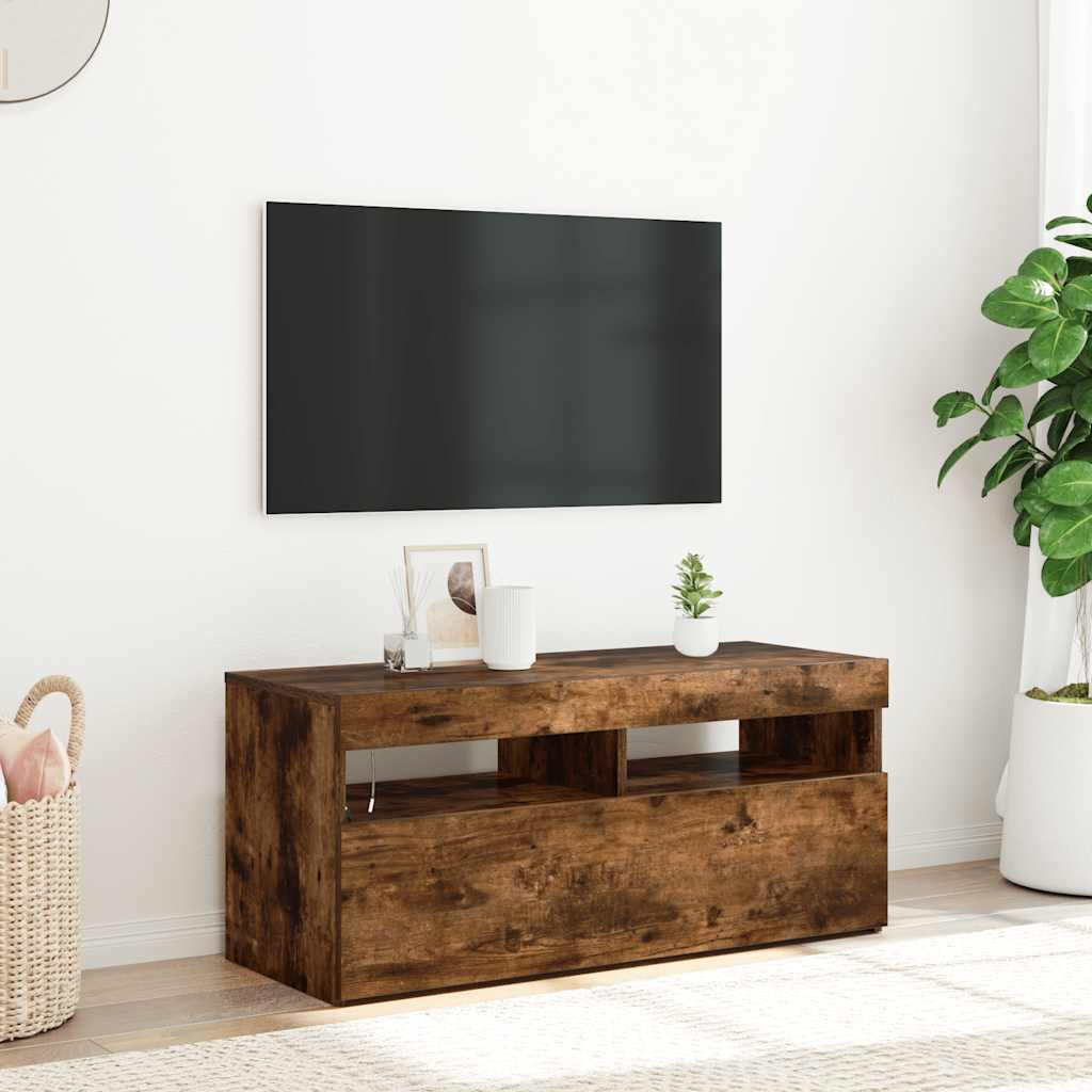 Mobile Porta TV con Luci LED Rovere Fumo 90x35x40 cm - homemem39