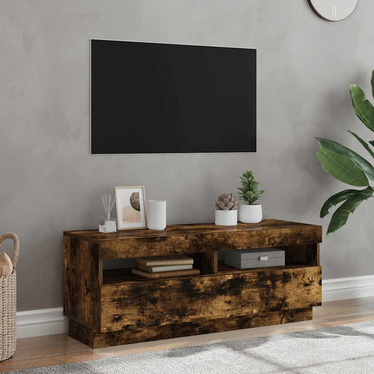 Mobile Porta TV con Luci LED Rovere Fumo 100x35x40 cm - homemem39