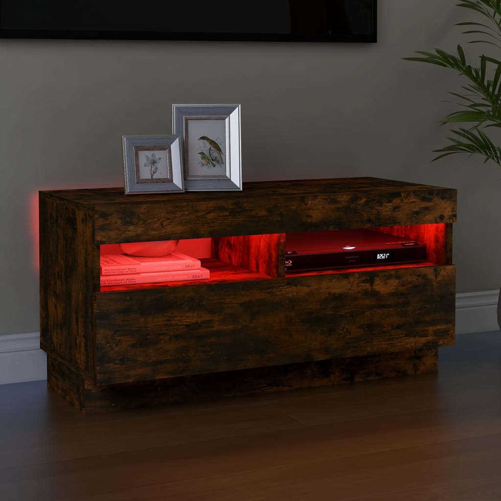 Mobile Porta TV con Luci LED Rovere Fumo 80x35x40 cm - homemem39