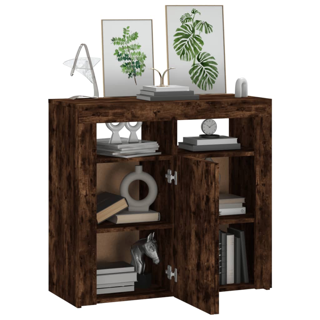 Credenza con Luci LED Rovere Fumo 80x35x75 cm - homemem39