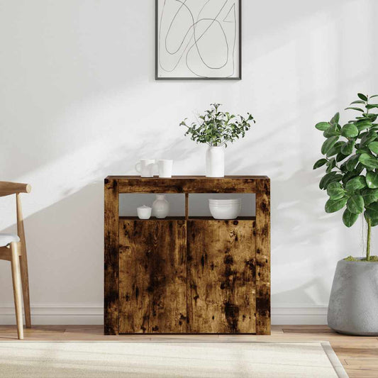 Credenza con Luci LED Rovere Fumo 80x35x75 cm - homemem39
