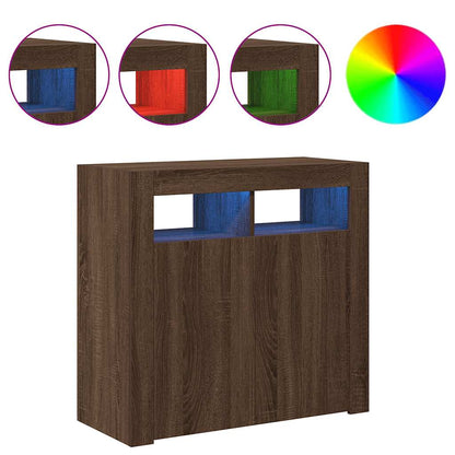 Credenza con Luci LED Rovere Marrone 80x35x75 cm - homemem39