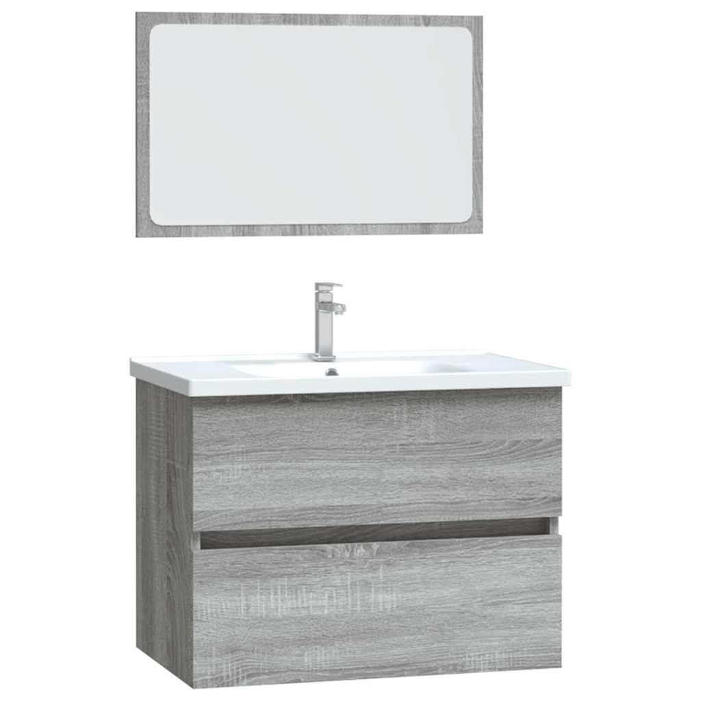 Set Mobili da Bagno 2 pz Grigio Sonoma in Legno Multistrato