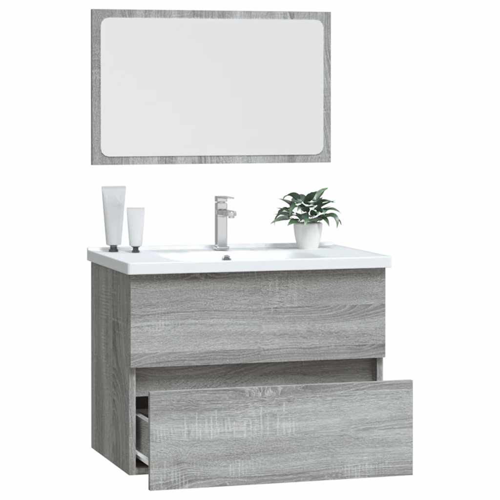 Set Mobili da Bagno 2 pz Grigio Sonoma in Legno Multistrato | homemem39