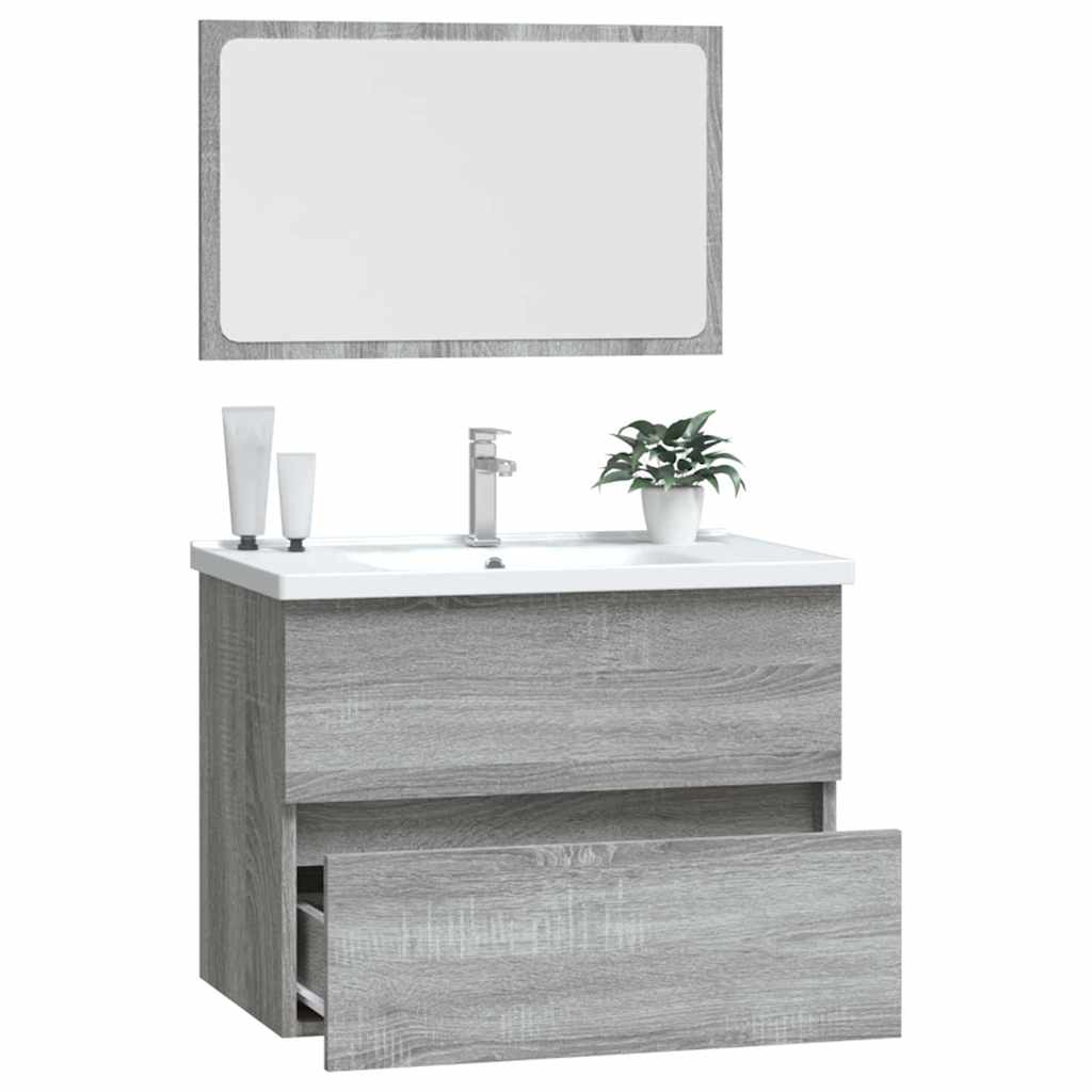 Set Mobili da Bagno 2 pz Grigio Sonoma in Legno Multistrato