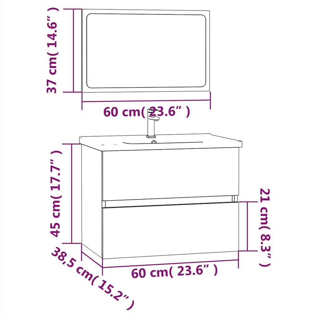 Set Mobili da Bagno 2 pz Grigio Sonoma in Legno Multistrato | homemem39