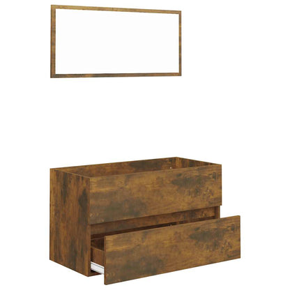 Set Mobili da Bagno 2 pz Rovere Fumo in Legno Multistrato | homemem39