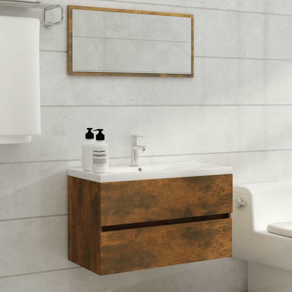 Set Mobili da Bagno 2 pz Rovere Fumo in Legno Multistrato | homemem39