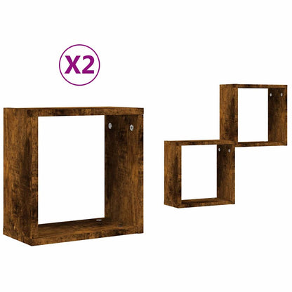 Mensole a Cubo 2 pz Rovere Fumo 30x15x30 cm | homemem39