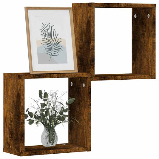 Mensole a Cubo 2 pz Rovere Fumo 30x15x30 cm | homemem39