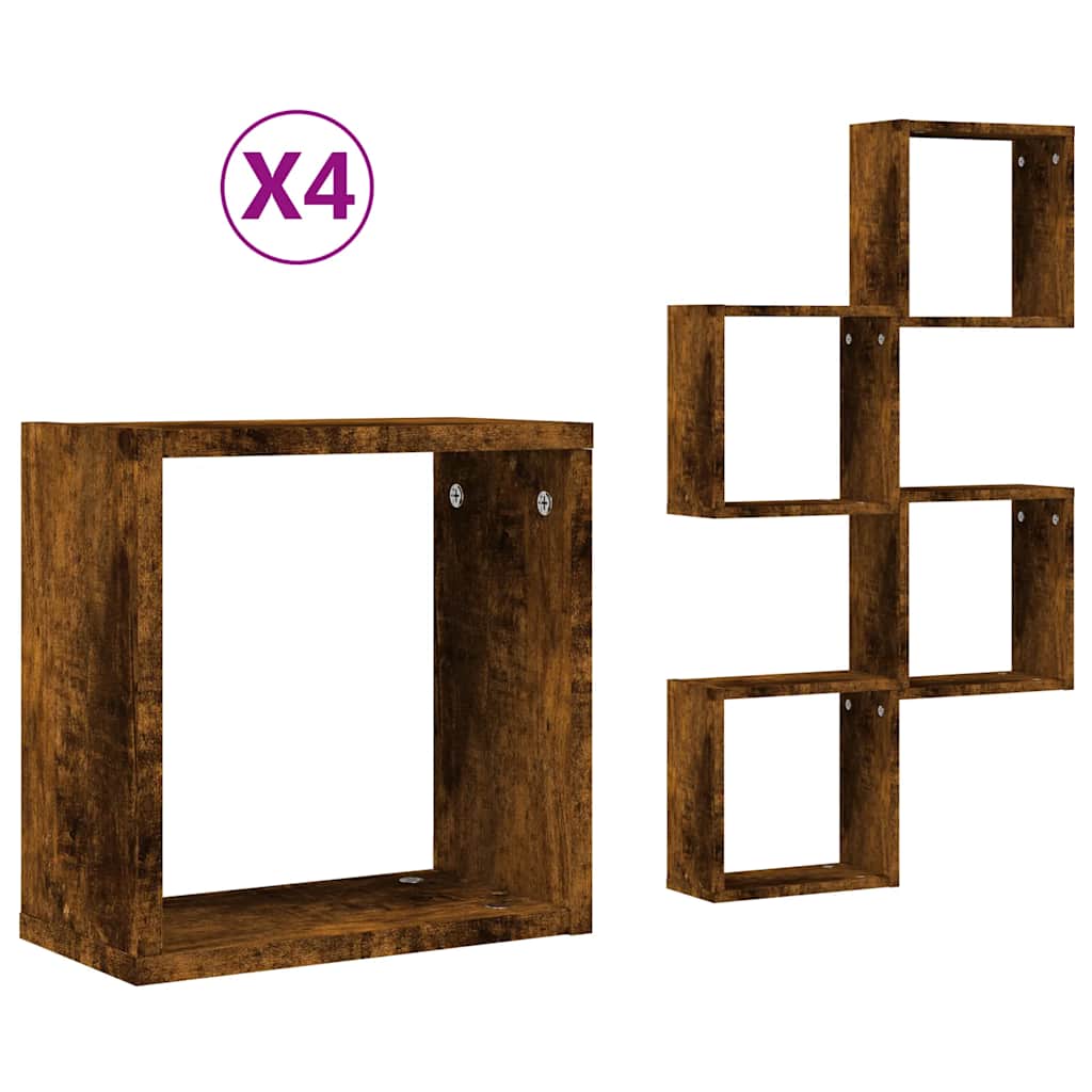 Mensole a Cubo 4 pz Rovere Fumo 30x15x30 cm | homemem39