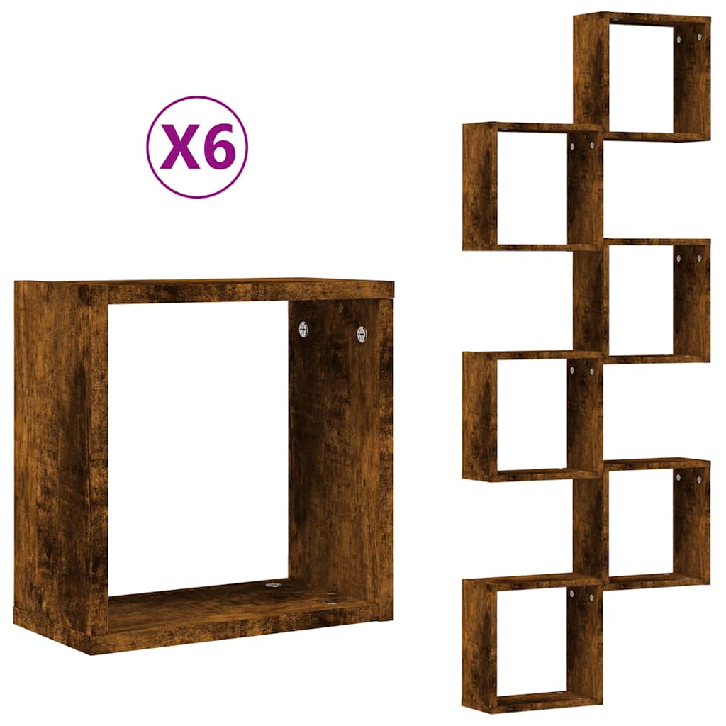 Mensole a Cubo 6 pz Rovere Fumo 30x15x30 cm | homemem39