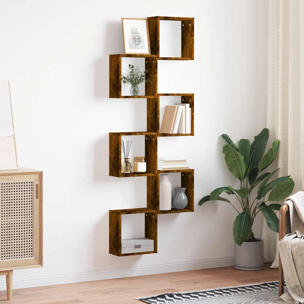 Mensole a Cubo 6 pz Rovere Fumo 30x15x30 cm | homemem39