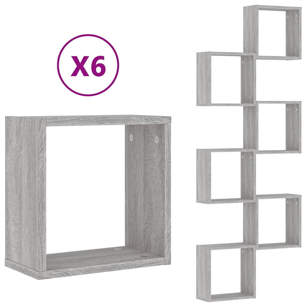 Mensole Parete a Cubo 6 pz Grigio Sonoma 30x15x30 cm | homemem39