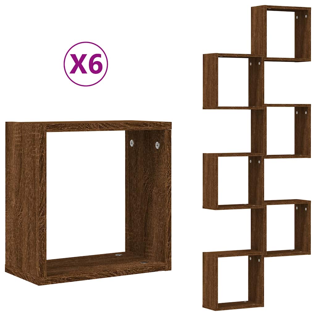 Mensole a Cubo 6 pz Rovere Marrone 30x15x30 cm | homemem39