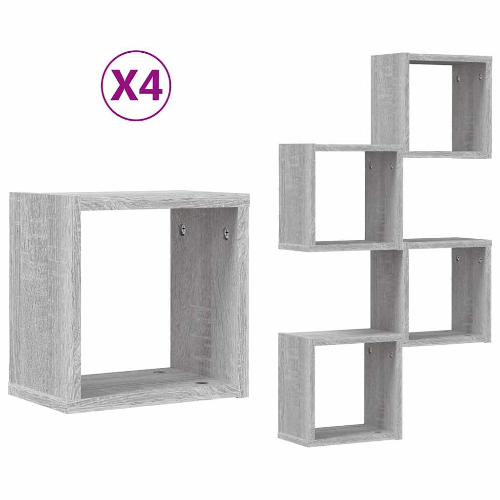 Scaffali da parete 4 pcs Grigio Sonoma 26 x 15 x 26 cm