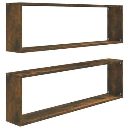 Mensole Parete Cubo 2pz Rovere Fumo 100x15x30 Legno Multistrato | homemem39
