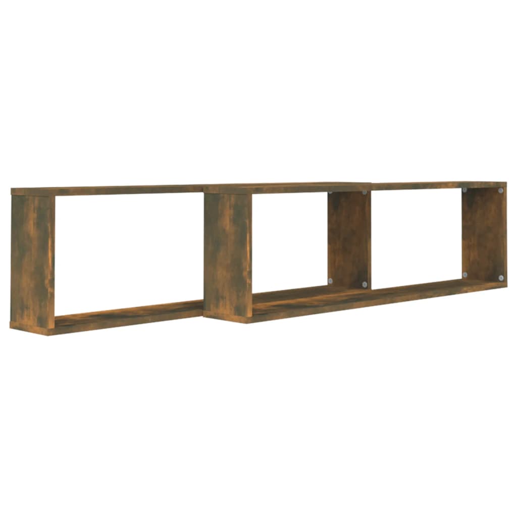Mensole Parete Cubo 2pz Rovere Fumo 100x15x30 Legno Multistrato | homemem39
