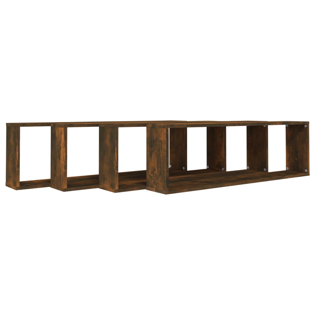 Mensole Parete Cubo 4pz Rovere Fumo 100x15x30 Legno Multistrato | homemem39