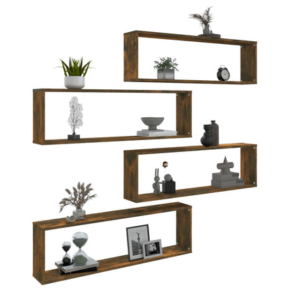 Mensole Parete Cubo 4pz Rovere Fumo 100x15x30 Legno Multistrato | homemem39