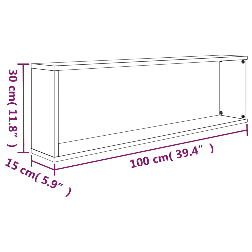 Mensole Cubo Muro 2pz Grigio Sonoma 100x15x30 Legno Multistrato | homemem39