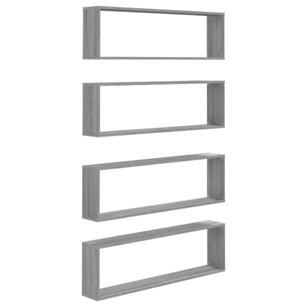 Mensole Cubo Muro 4pz Grigio Sonoma 100x15x30 Legno Multistrato | homemem39