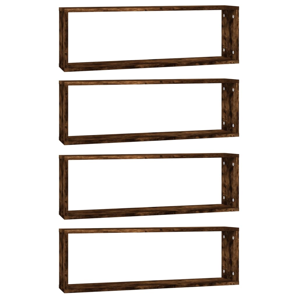 Mensole Muro Cubo 4 Rovere Fumo 80x15x26,5cm Legno Multistrato | homemem39