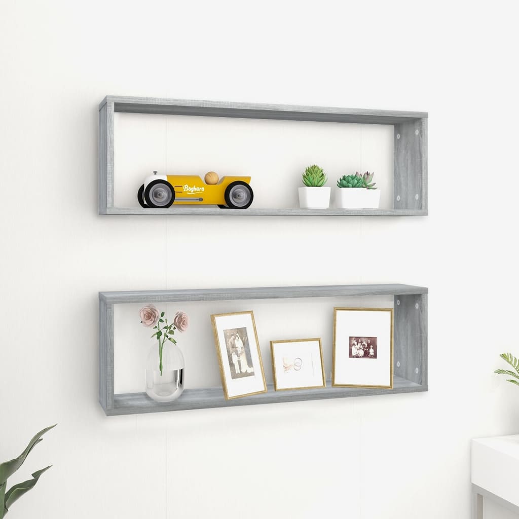 Mensole Cubo Muro 2 Grigio Sonoma 80x15x26,5 Legno Multistrato | homemem39