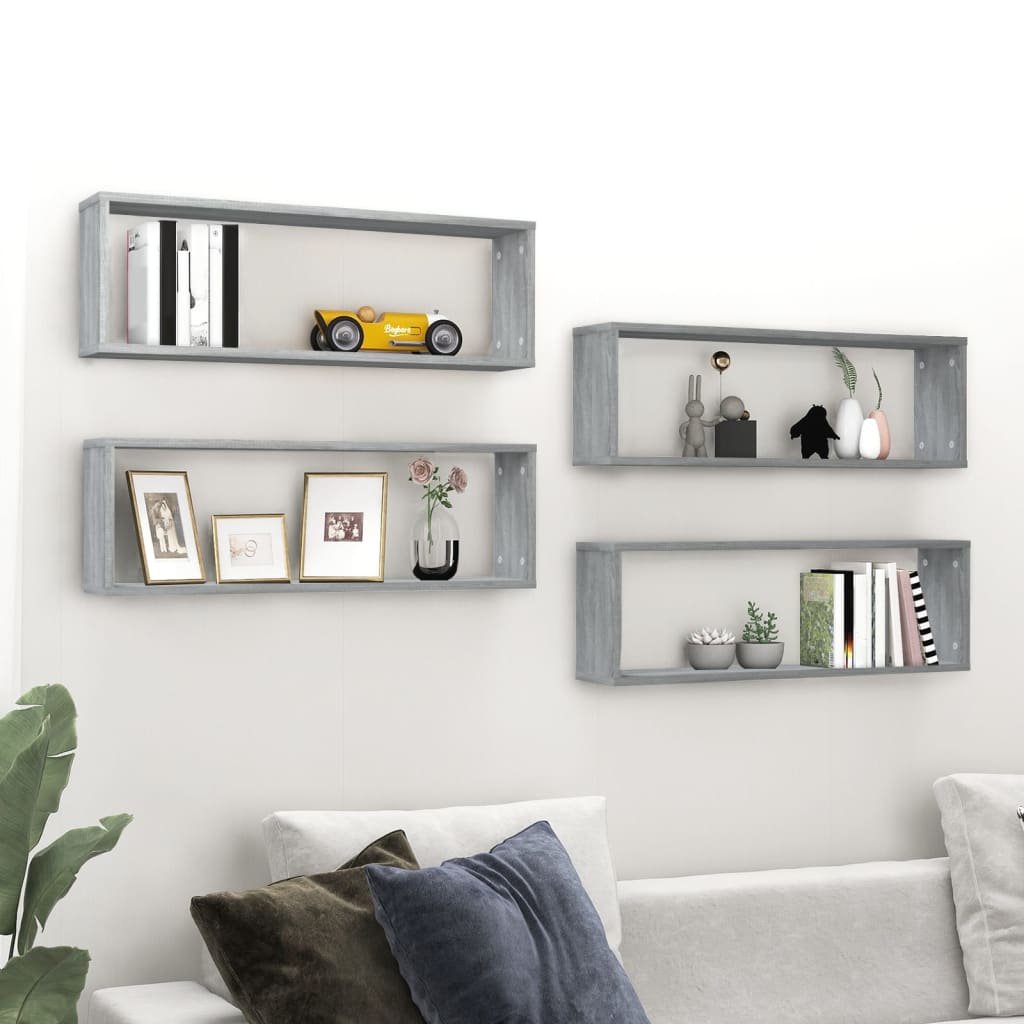 Mensole Cubo Muro 4 Grigio Sonoma 80x15x26,5 Legno Multistrato | homemem39