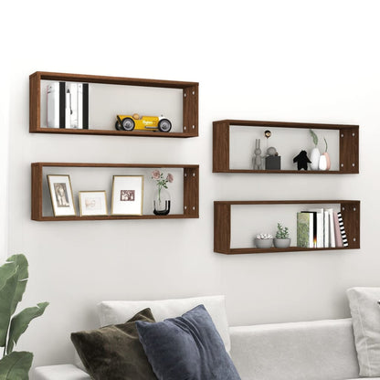 Mensole Muro Cubo 4 Rovere Marrone 80x15x26,5 Legno Multistrato | homemem39