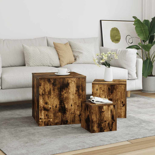 Credenze 3 pz Rovere Fumo in Legno Multistrato