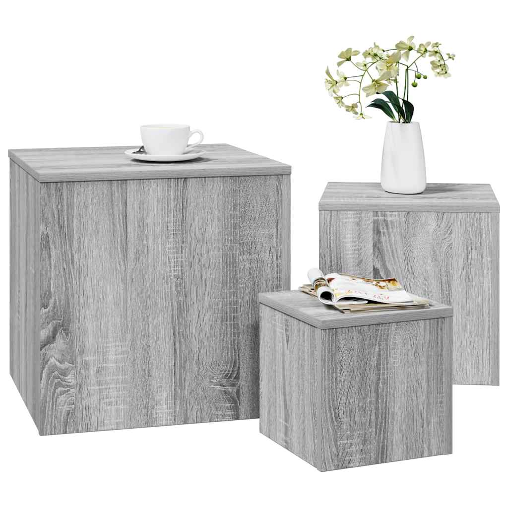 Credenze 3 pz Grigio Sonoma in Legno Multistrato | homemem39