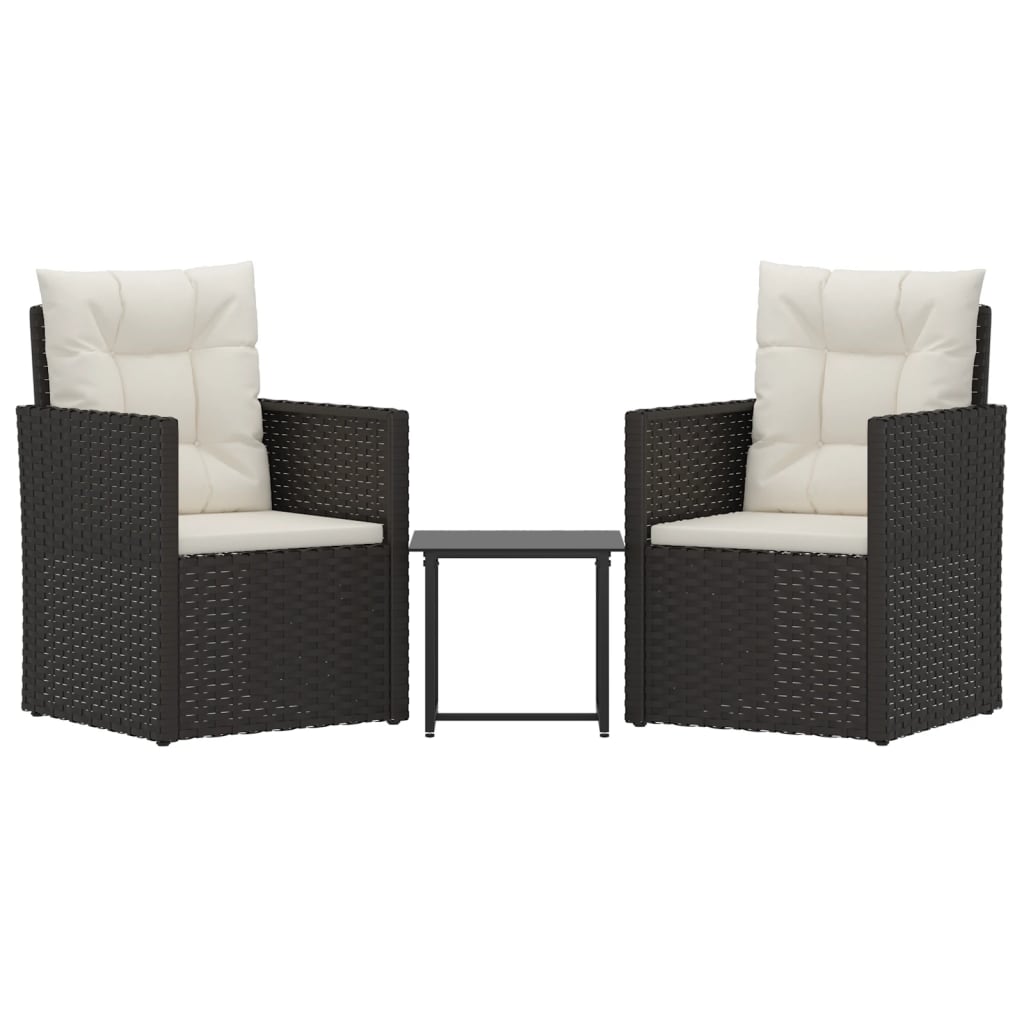 Set Divani da Esterno 3 pz con Cuscini in Polyrattan Nero - homemem39