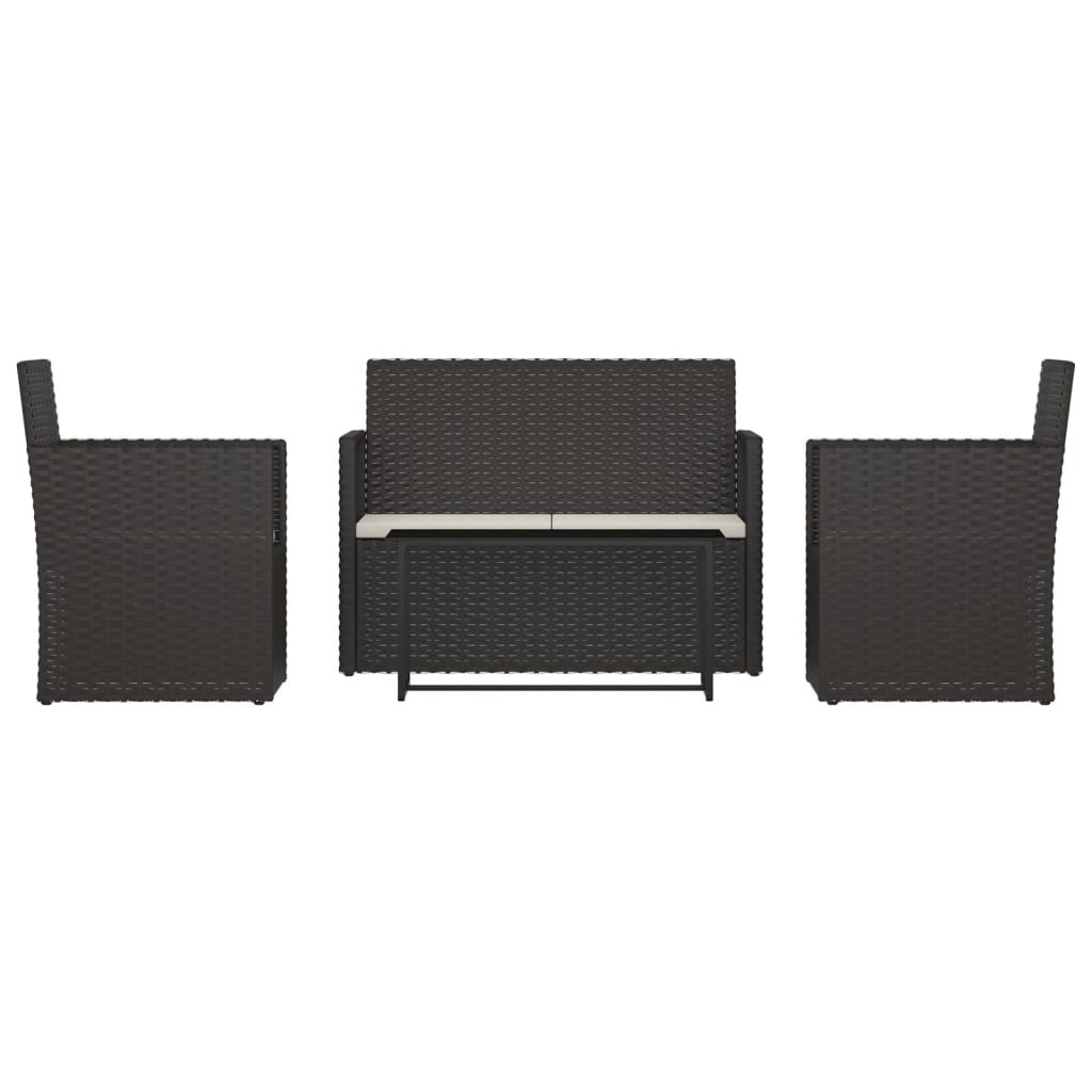 Set Salotto da Esterno 4 pz con Cuscini in Polyrattan Nero | homemem39