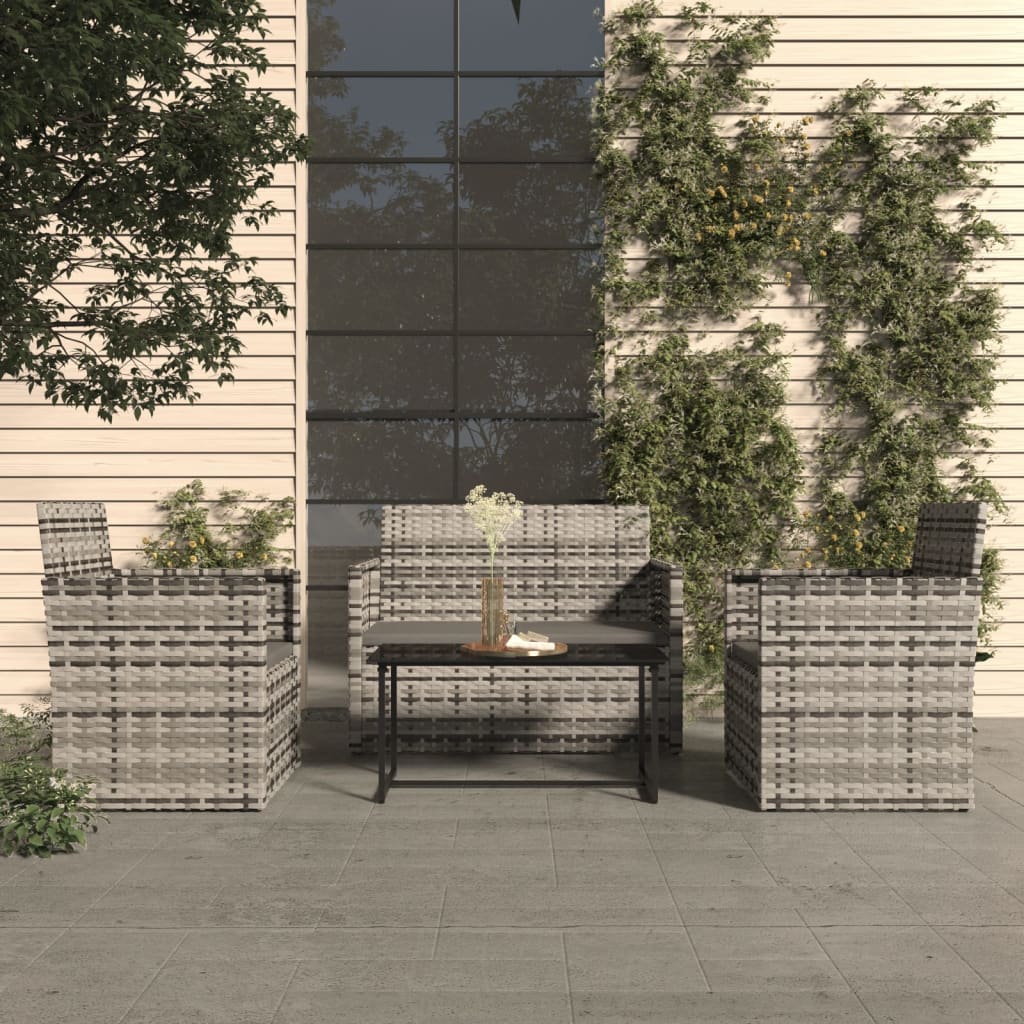 Set Divani da Esterno 4 pz con Cuscini in Polyrattan Grigio | homemem39