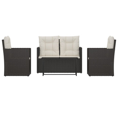 Set Salotto da Esterno 4 pz con Cuscini in Polyrattan Nero | homemem39