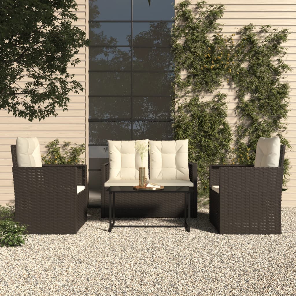 Set Salotto da Esterno 4 pz con Cuscini in Polyrattan Nero | homemem39