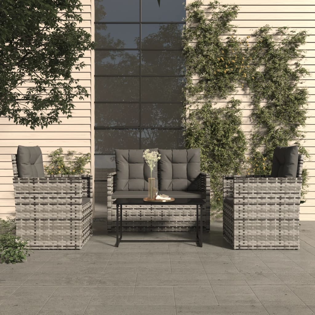 Set Divani da Esterno 4 pz con Cuscini in Polyrattan Grigio | homemem39