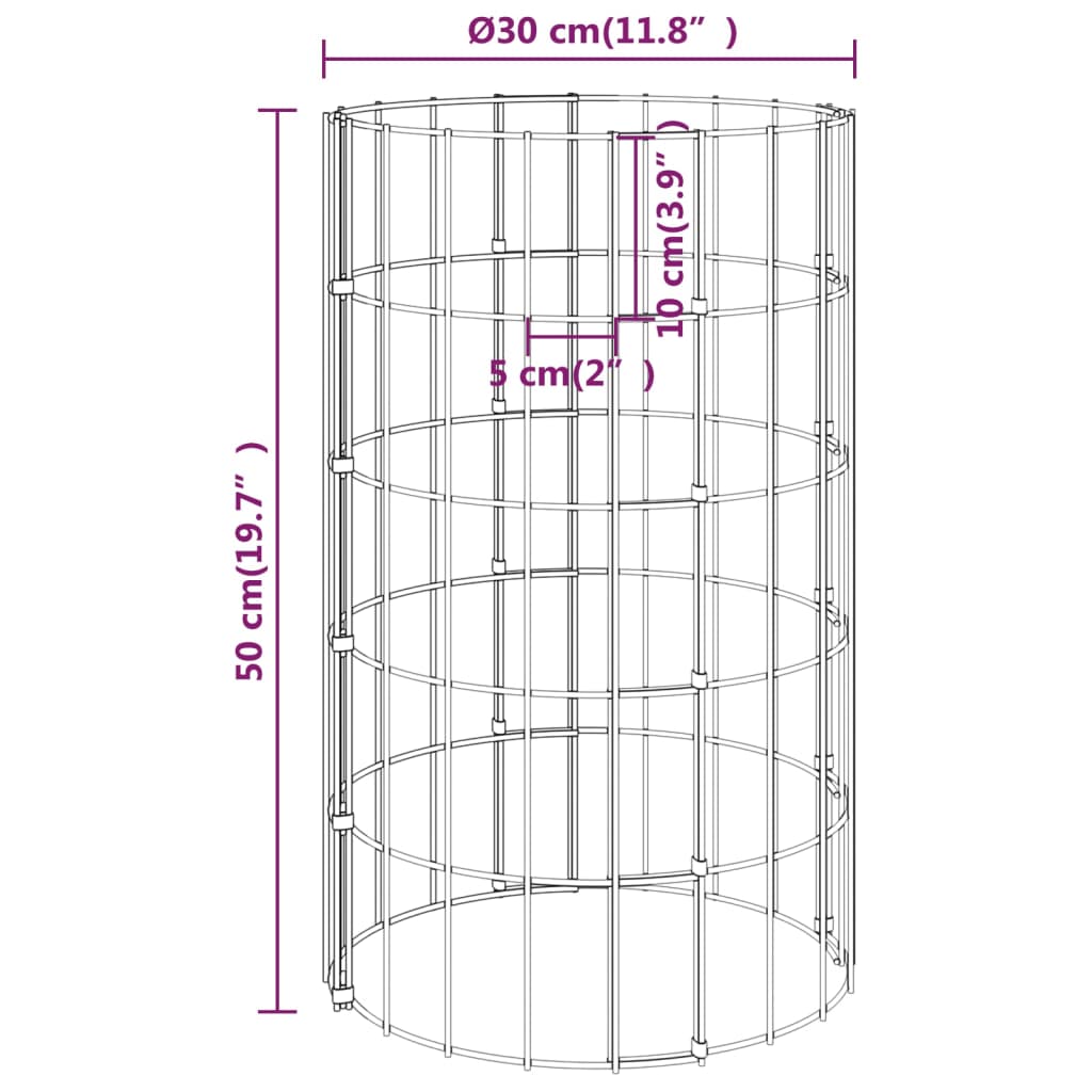 Fioriere Gabbione Circolare 3 pz in Acciaio Zincato Ø30x50 cm | homemem39