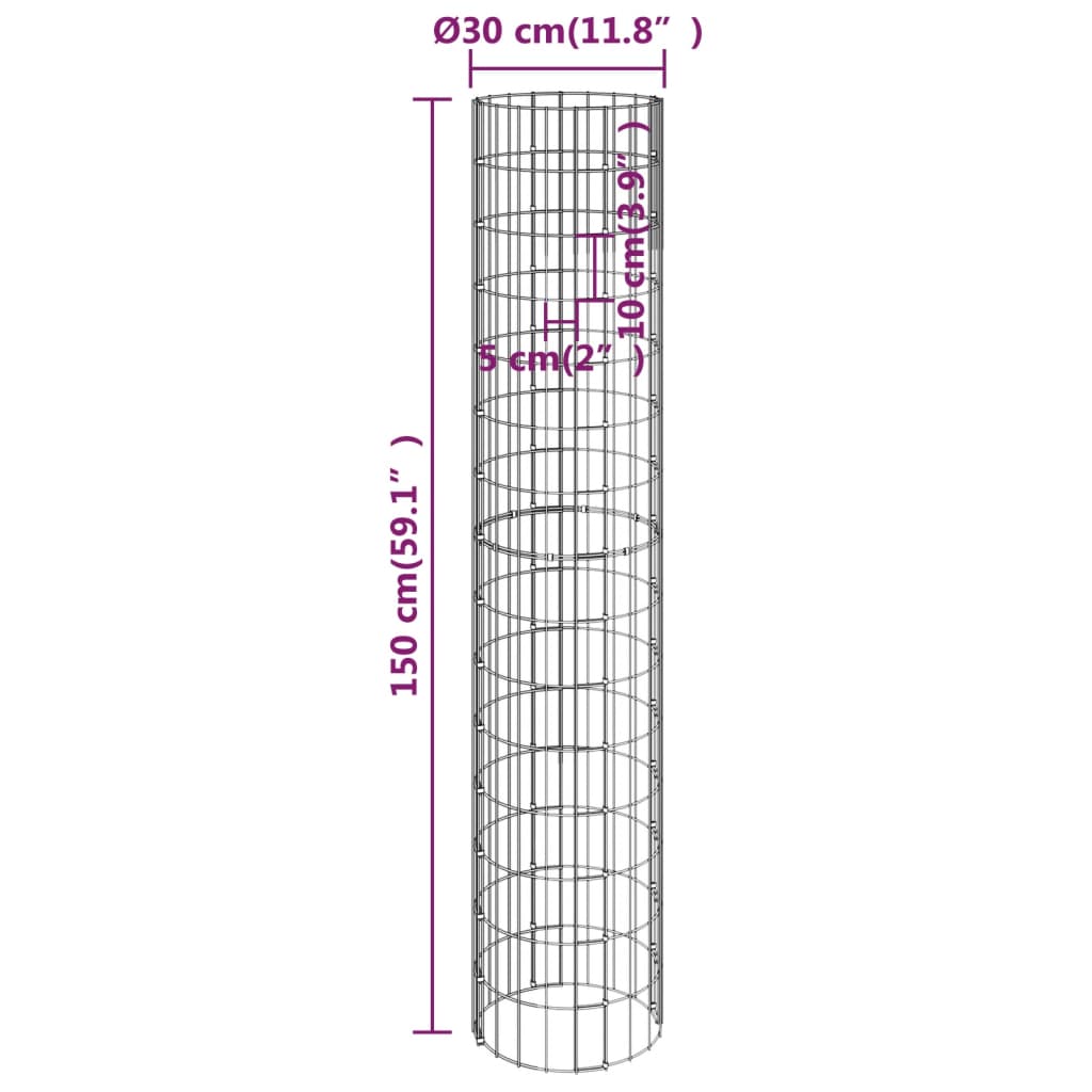 Fioriere Gabbione Circolare 3 pz in Acciaio Zincato Ø30x150 cm - homemem39