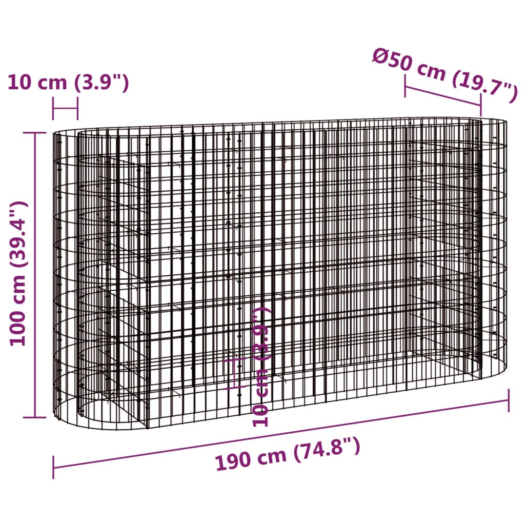 Gabbione con Letto Rialzato in Acciaio Zincato 190x50x100 cm - homemem39
