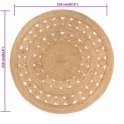 Tappeto in Juta Intrecciata con Disegno 210 cm Rotondo - homemem39