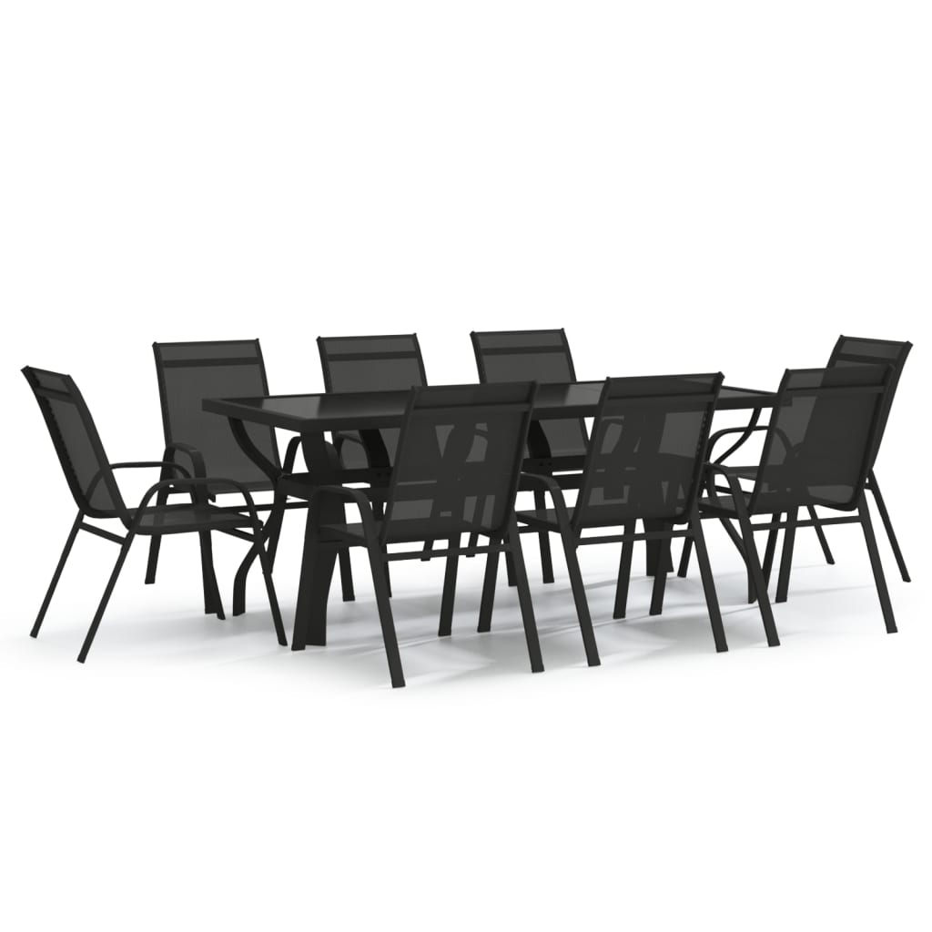 Set Mobili da Pranzo per Giardino 9 pz Nero
